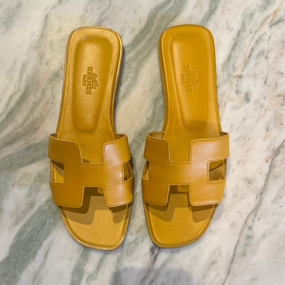 Hermes Oran Yellow Slide Sandals